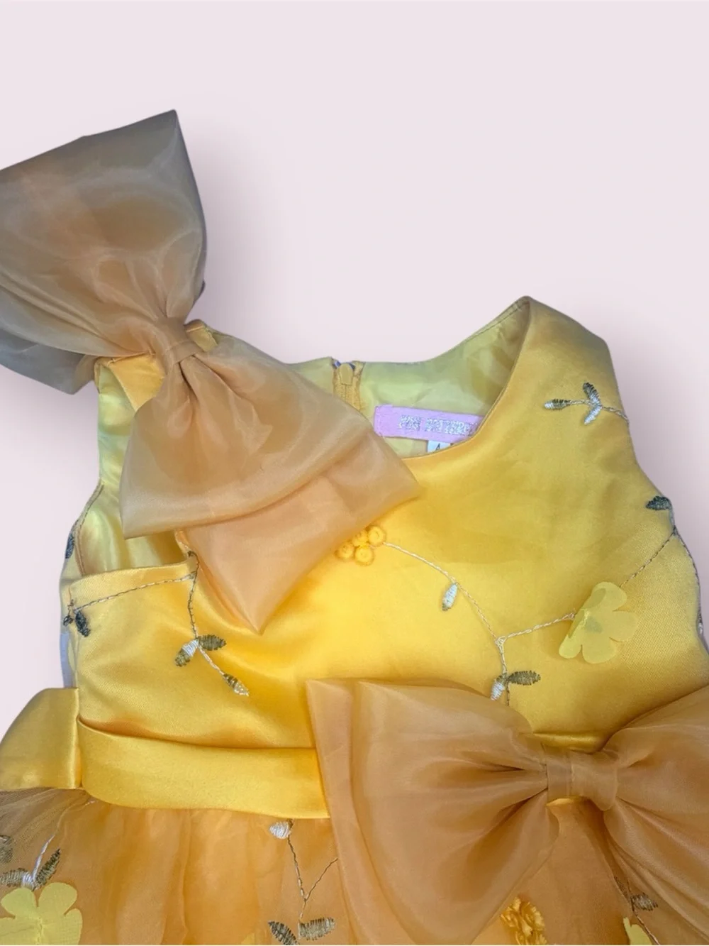 Pink Butterfly Yellow Floral Grown Dress (4) (Worn Once)
